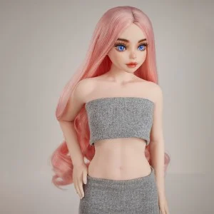 Pink long curly hair