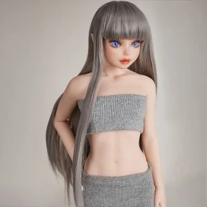 Silver gray long curly hair