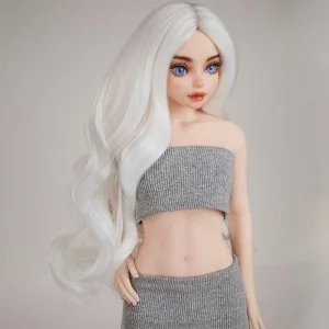 White parted long curly hair